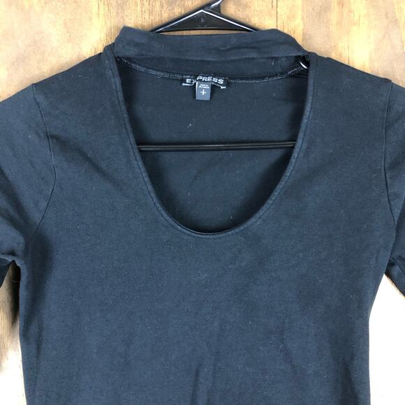 Express Womens Shirt Black Open Key Hole Chest Long Sleeve Small - Picture 2 of 10